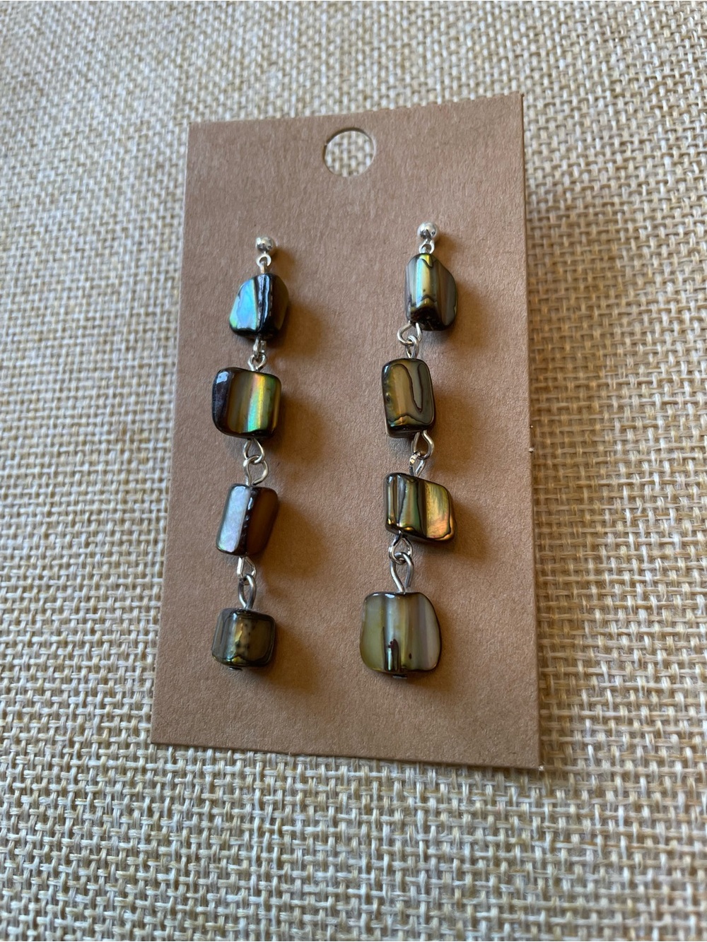 Irregular Glass Drop Abalone Shell Earrings - Picture 3 of 5